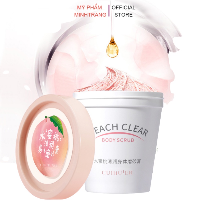 Tẩy tế bào chết body đào Peach Clear 200ml,kem tẩy da chết làm sạch sâu,dưỡng trắng sáng,giữ ẩm,mềm mại ,thải độc tố da