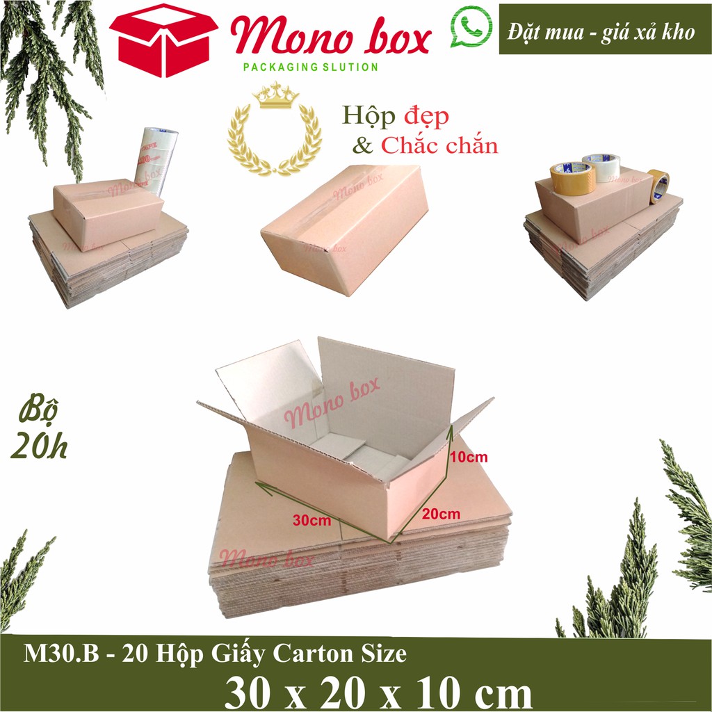 Bộ 20 hộp giấy carton 30x20x10