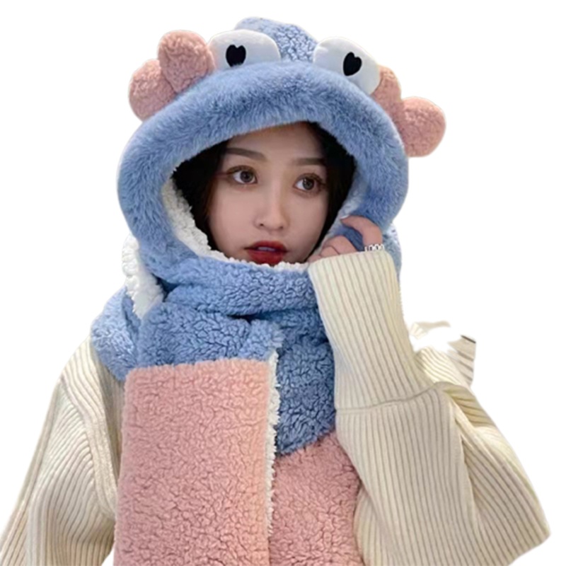 Mũ trùm đầu kiêm khăn choàng cổ 3 trong 1 thiết kế tai thỏ giữ ấm mùa đông cho nữ