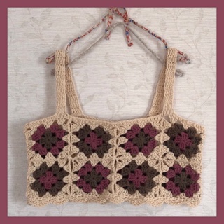Áo croptop 2 dây len móc vintage boho handmade