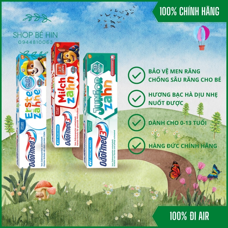 Kem đánh răng trẻ em Odol-Med3, (Odol med 3) cho bé từ 0,5 tuổi nuốt được, Hàng Đức chính hãng