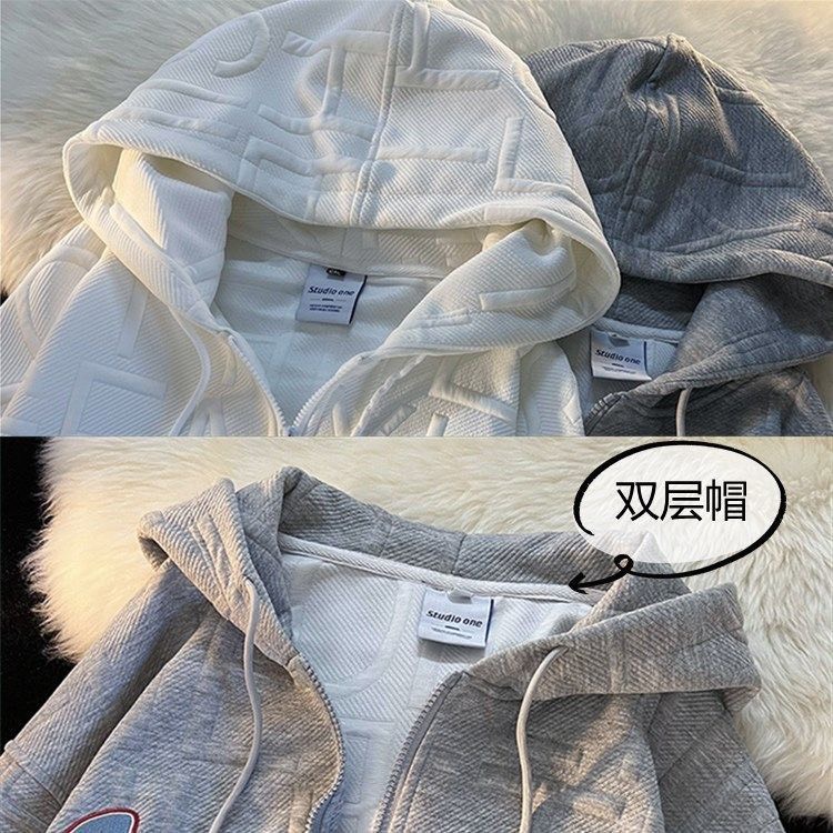 Áo hoodie khóa kéo form rộng chùm mông unisex nổi vân ICON ngực Hàn Quốc