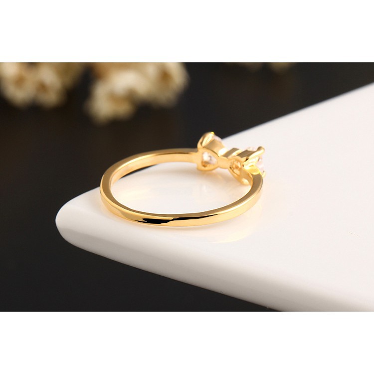 Nhẫn mạ vàng đính đá zircon hình nơ