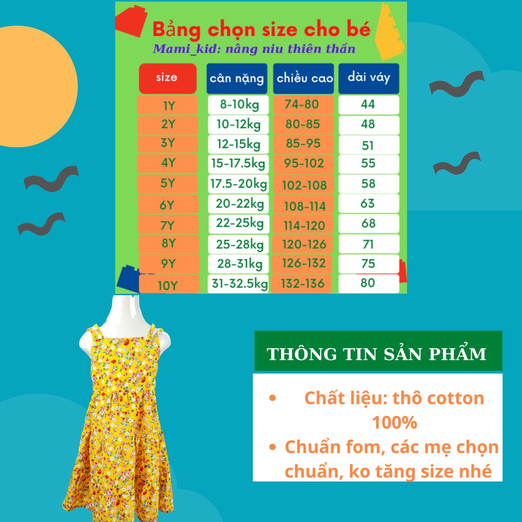 váy cho cho bé gái 2 dây hoa vàng, chất đũi lụa siêu mát (Mamikid)