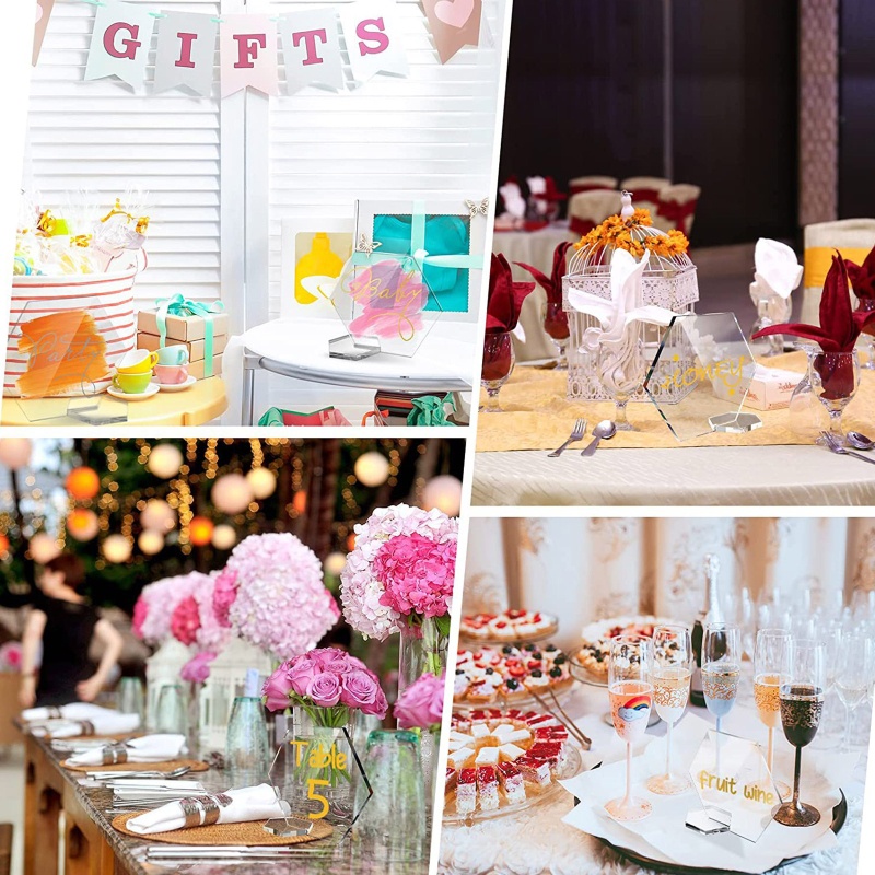 Set 10 Thẻ Đánh Dấu Số Bàn Bằng Acrylic Hình Lục Giác Kèm Giá Đỡ Tiện Dụng Cho Đám Cưới