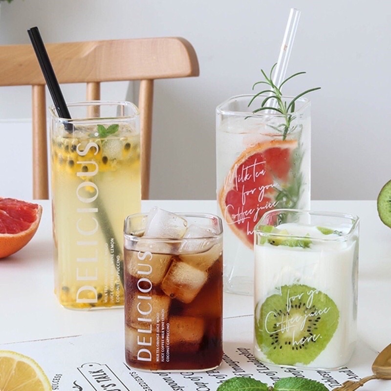 Ly thủy tinh vuông chịu nhiệt cao cấp, cốc thủy tinh đẹp uống cafe