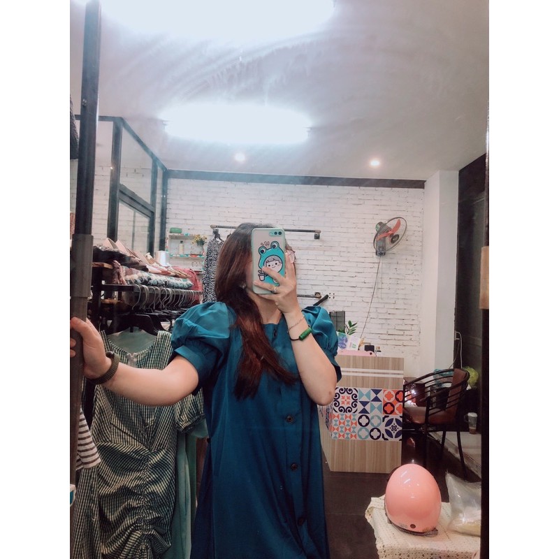 Đầm suông trơn xanh