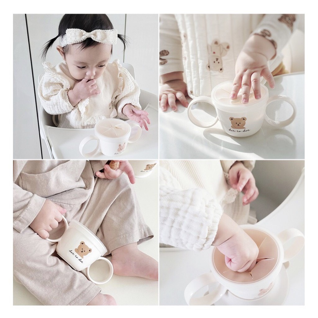 (ảnh thật) Cốc tập hút, kiêm cốc tập ăn dặm ăn snack cho bé từ 6m hình Gấu/ Thỏ/ Hổ