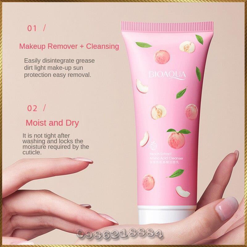 Sữa rửa mặt Đào Bioaqua Peach Extract Cleanser chứa Axit Amin hương thơm đào BPC1