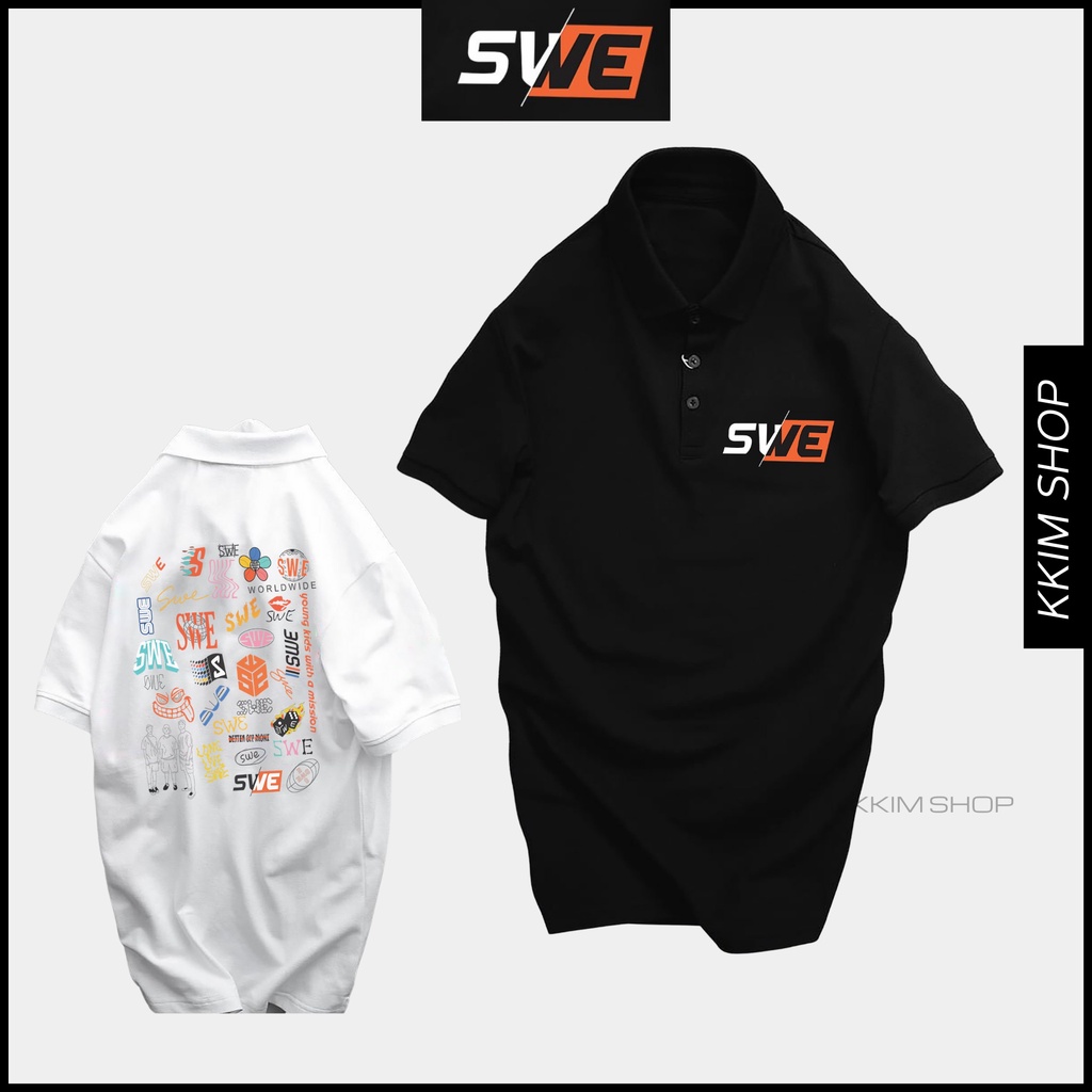 Áo POLO SWE, Full Size Nam Nữ, chất Thun Cá Sấu Poly Thái, áo có cổ trắng, đen, cổ trụ Unisex KKIMSHOP