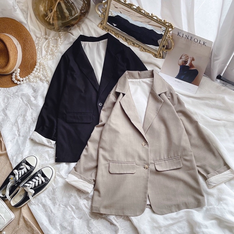 Áo blazer nữ trơn 2 lớp phong cách Hàn Quốc