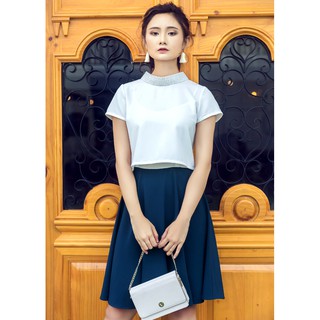Đầm công sở dáng xòe đính đá cổ larina z03
