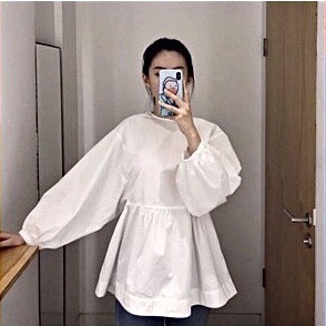 Áo babydoll trắng thắt nơ sau - Áo sơ mi nữ cách điệu thắt nơ sau