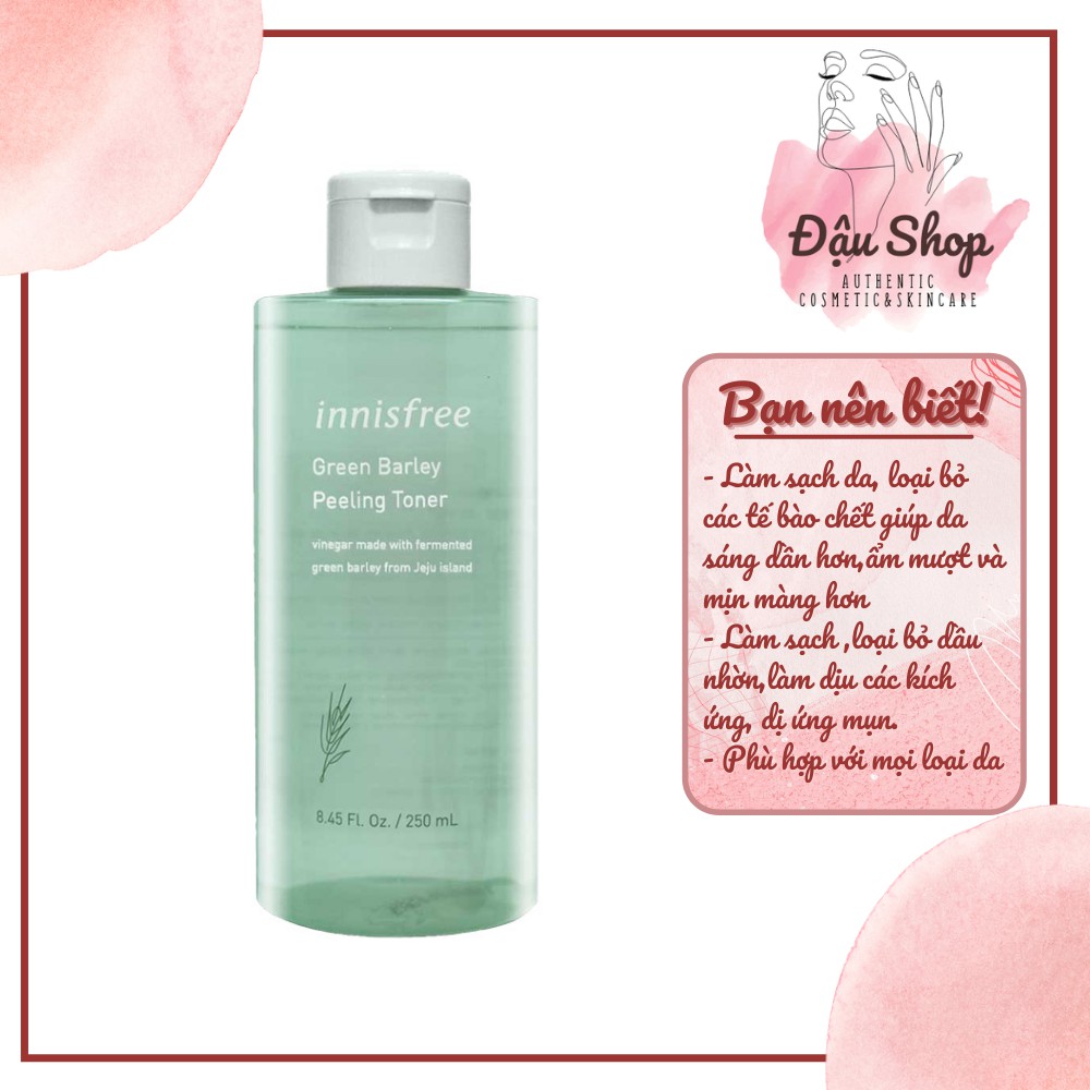 Toner loại bỏ tế bào chết, dầu thừa, sáng da Innisfree Green Barley Pêling Toner 250ml