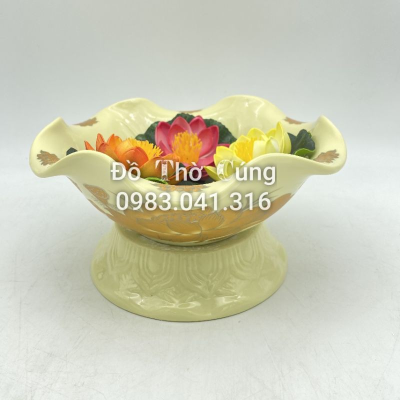 Bát Thả Hoa Màu Vàng Ánh Kim ,bát thả hoa ban thờ thần tài