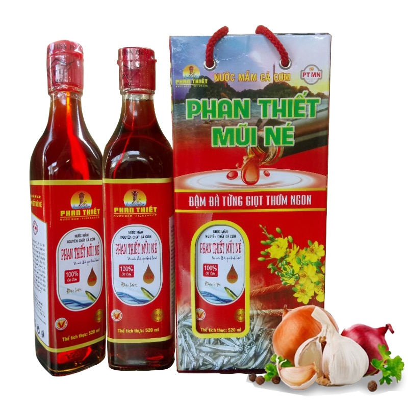 Hộp 2 chai / 520ml – 30 độ đạm Nước mắm Nguyên chất Cá cơm Phan Thiết – Mũi Né