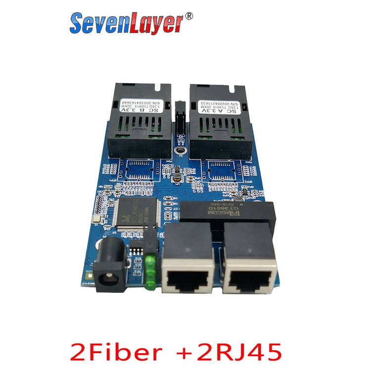 Bảng mạch bộ chuyển đổi 2 cổng 10/100/1000M sợi quang ethernet 2 sợi SC RJ45 gigabit ethernet switch 2 RJ45 UTP PCB