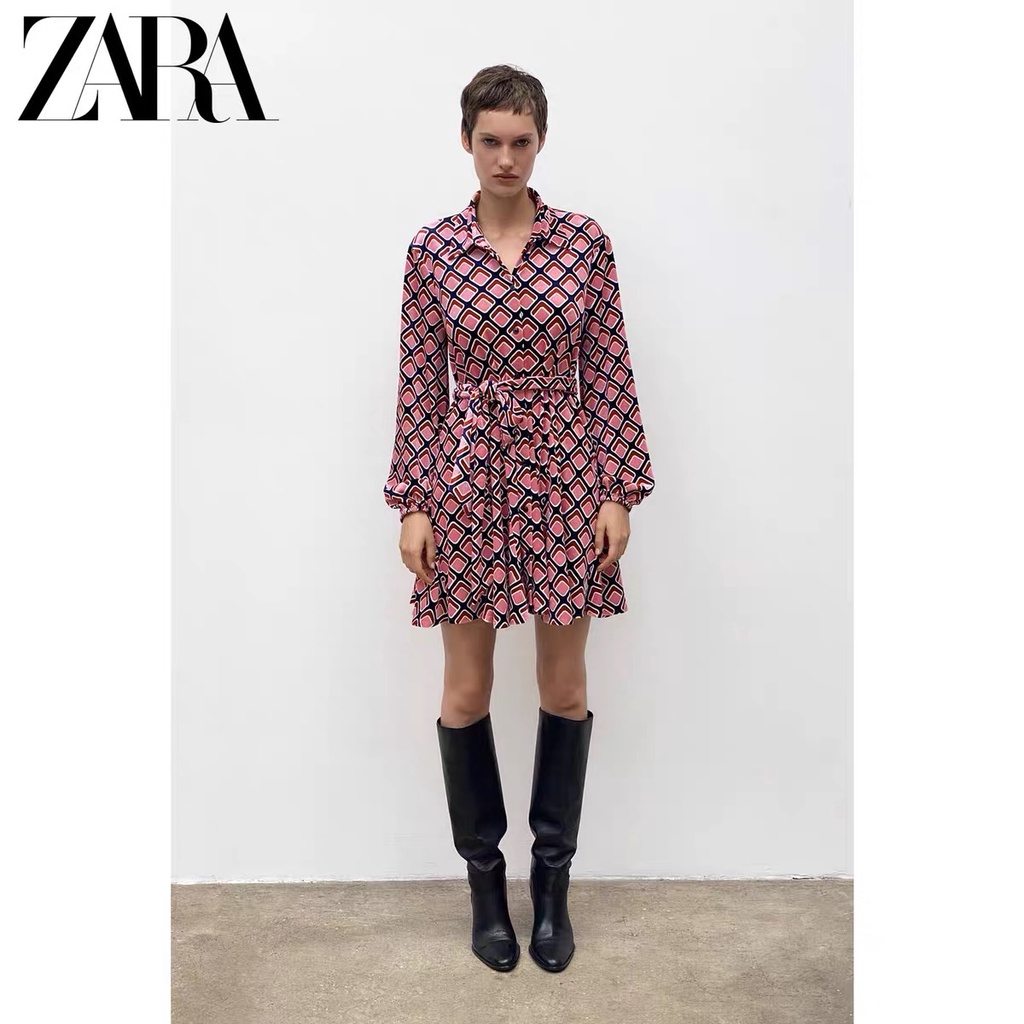 Đầm Nhung ZARA In Họa Tiết Thời Trang Thanh Lịch Cho Nữ