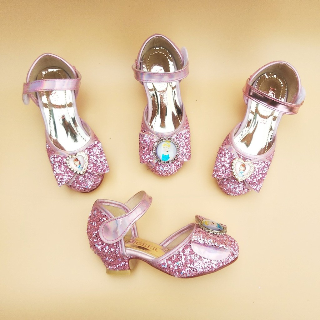 Sandal bé gái - Giày cao gót 2cm công chúa kim tuyến