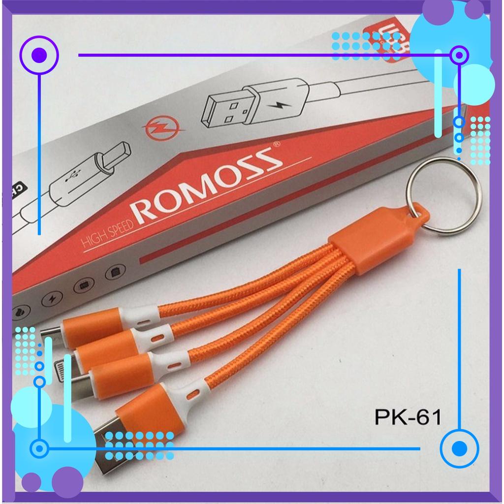 CÁP SẠC ROMOSS 3 ĐẦU NGẮN GỌN, THUẬN TIỆN LÀM MÓC KHOÁ