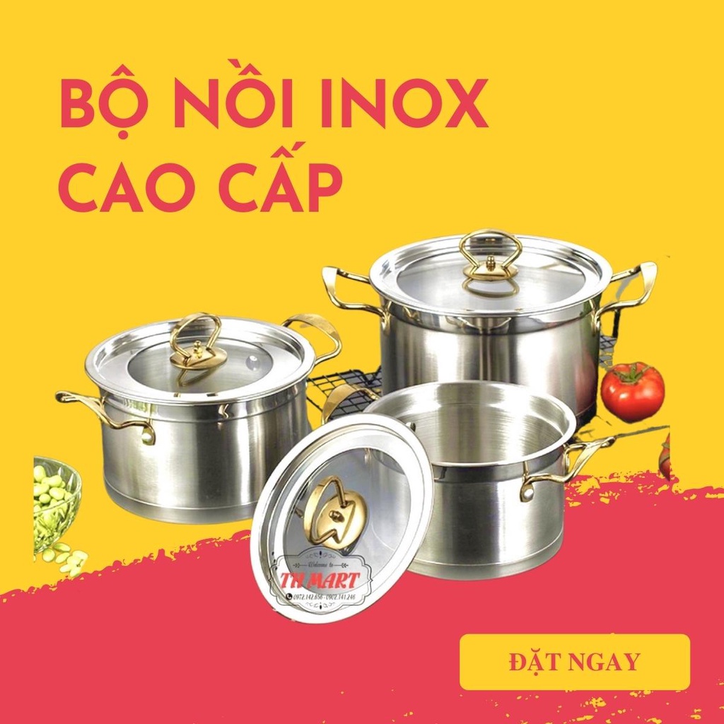 Bộ nồi 3 món Misu Louis Inox 304 cao cấp Dễ dàng vệ sinh chống xước phù hợp mọi loại bếp nấu nhanh giữ nhiệt lâu