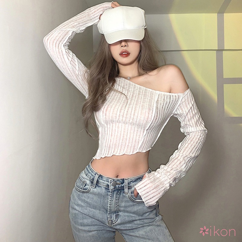 Áo Croptop Tay Dài Thiết Kế Xếp Ly Che Phủ Toàn Diện Thời Trang Trẻ Trung Cho Nữ