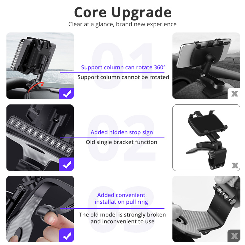 Giá đỡ điện thoại ô tô Car phone holder kẹp trên xe hơi xoay 360 độ chống rung treo đa điểm trên taplo,gương chiếu hậu