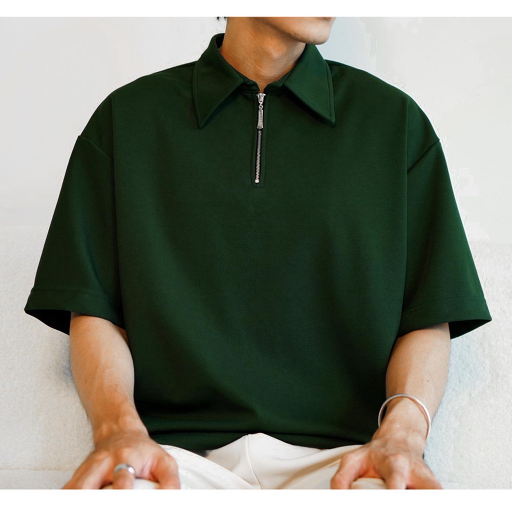 Áo polo form rộng ATHANOR zipper dây kéo - cổ dệt kim basic