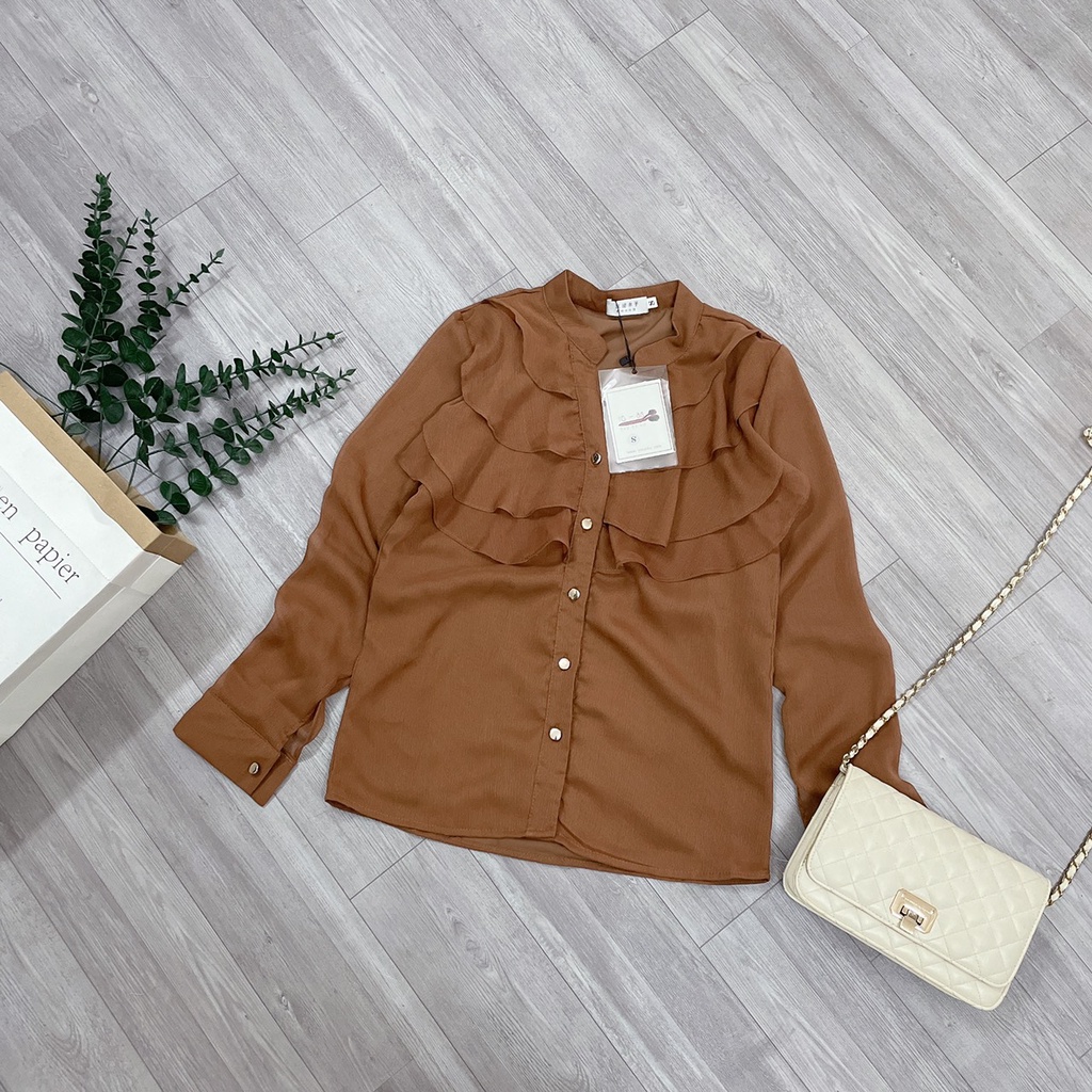 ÁO SƠ MI NÂU TÂY BÈO NGƯC 2 LỚP