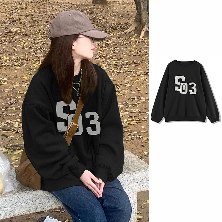 NUZIRO  Áo Sweater Dáng Rộng Cổ Tròn In Họa Tiết Đơn Giản Thời Trang Mùa Thu Mới Cho Nữ
