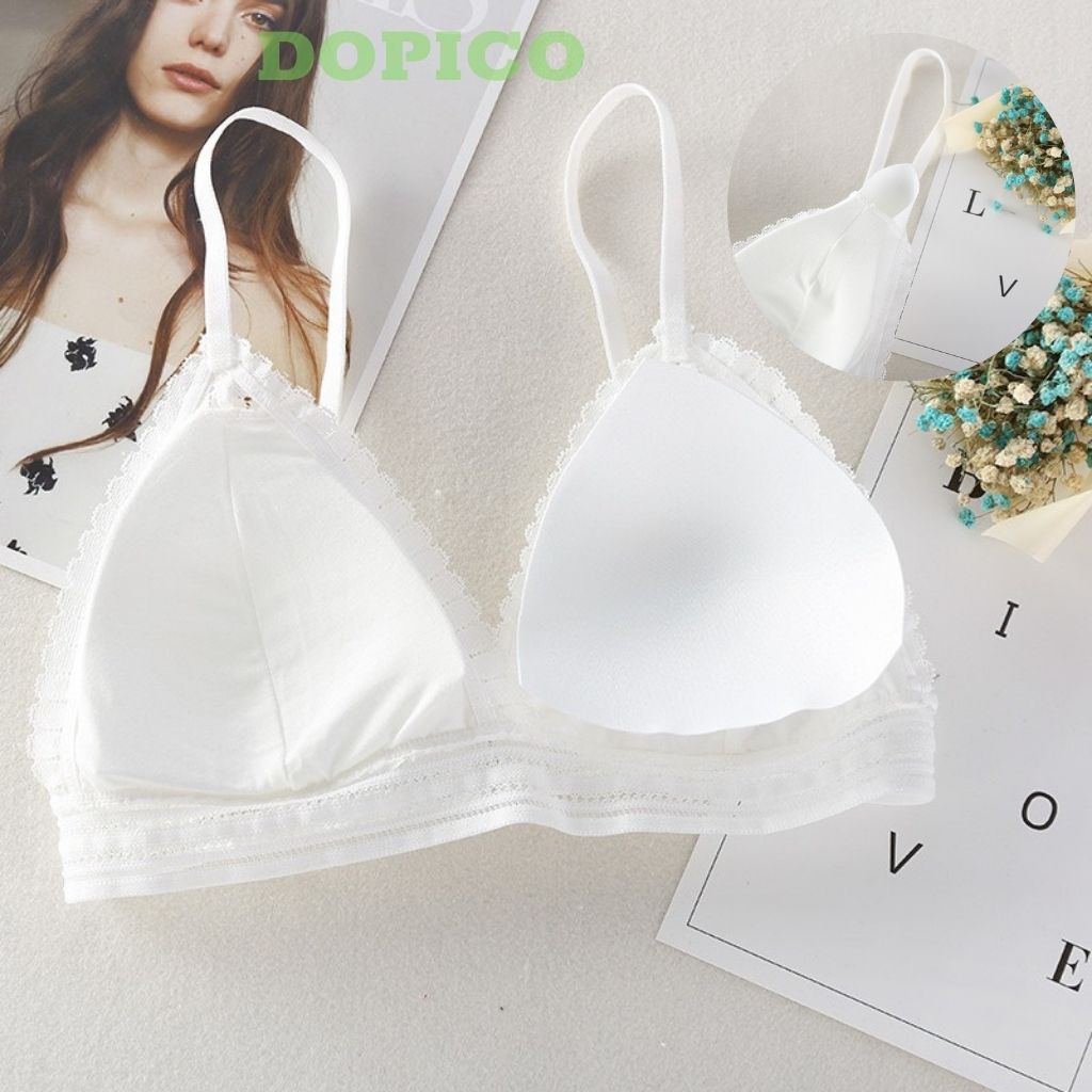 Áo bra nữ ren 2 dây đẹp, áo ngực không gọng mút mỏng ren hoa DOPICO B7313