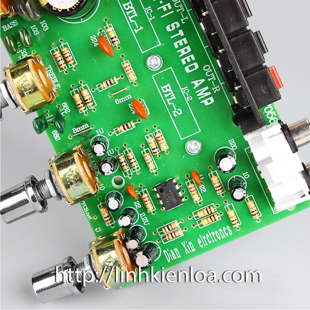 Mạch khuếch đại công suất DX-0409, Âm thanh HiFi trung thực, Công suất 25W x 2, Nguồn 12V - 15VDC