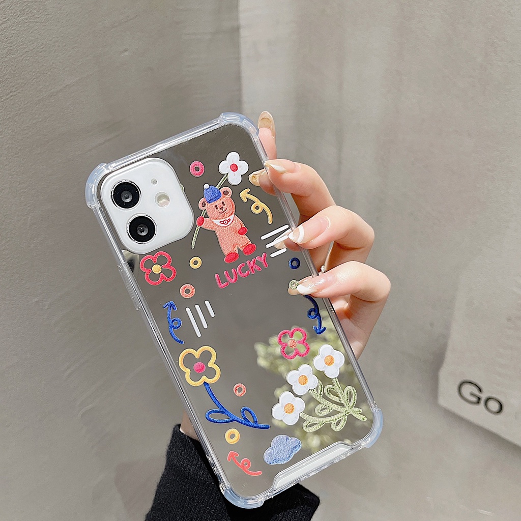 Ốp lưng iphone ốp Điện Thoại Mềm Tráng Gương In Gấu Hoạt Hình Cho iphone 12 11 6/6plus/6s/6splus/7/7plus/8/8plus/x/x