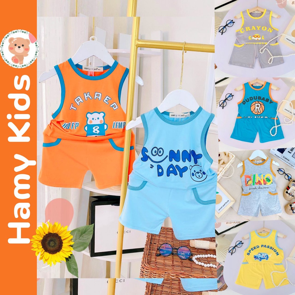 Bộ Ba Lỗ Minky Mom Chính Hãng Bé Trai Bé Gái Vải Thun Lạnh Ô Tô Gấu Khủng Long Cho Bé Từ 0-5 Tuổi Dưới 20kg - Hamykids