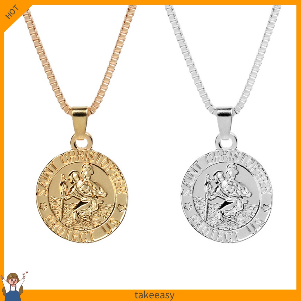 |Ta-ea| Vòng cổ Mặt Bùa Hộ Mệnh In Chữ Saint Christopher