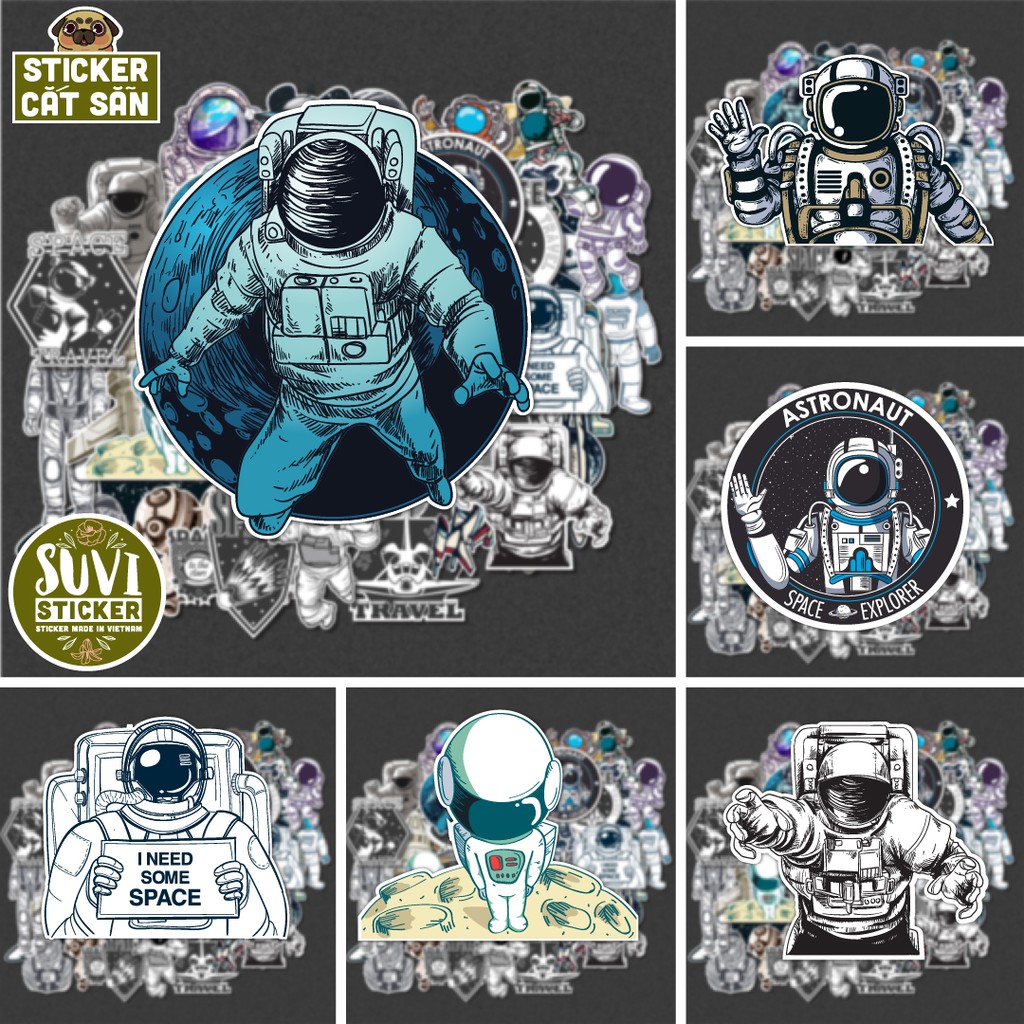 50 Sticker Phi Hành Gia chống nước sticker dán laptop, điện thoại, đàn guitar, mũ bảo hiểm, vali. MSP: SV165