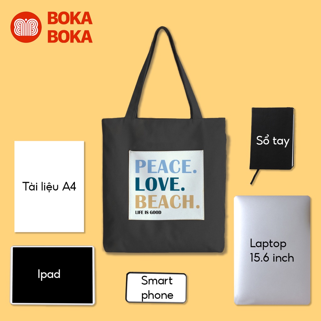 Túi Tote vải đen túi nhỏ thời trang phía trước họa tiết chữ đeo vai phong cách Ulzzang