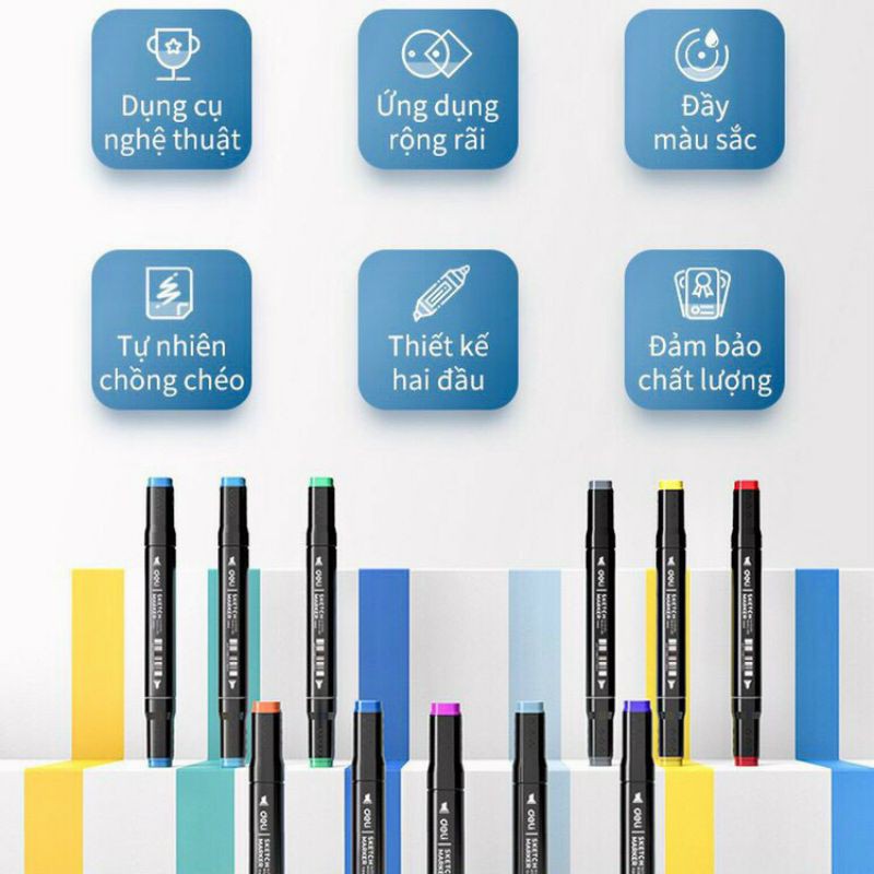 💕Bút màu marker chuyên nghiệp Deli-60Màu - kèm túi vải - 70806