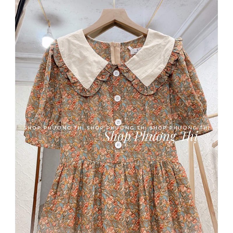 Váy hoa nhí pha cổ bèo sang chảnh - Đầm hoa vintage tiểu thư (hình thật/sẵn) | BigBuy360 - bigbuy360.vn