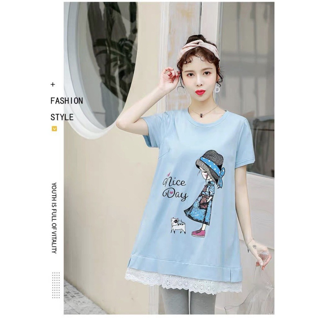 Áo bầu CỘC TAY CHẤT COTTON PHỐI REN sang chảnh tạo điểm nhấn thời trang A21
