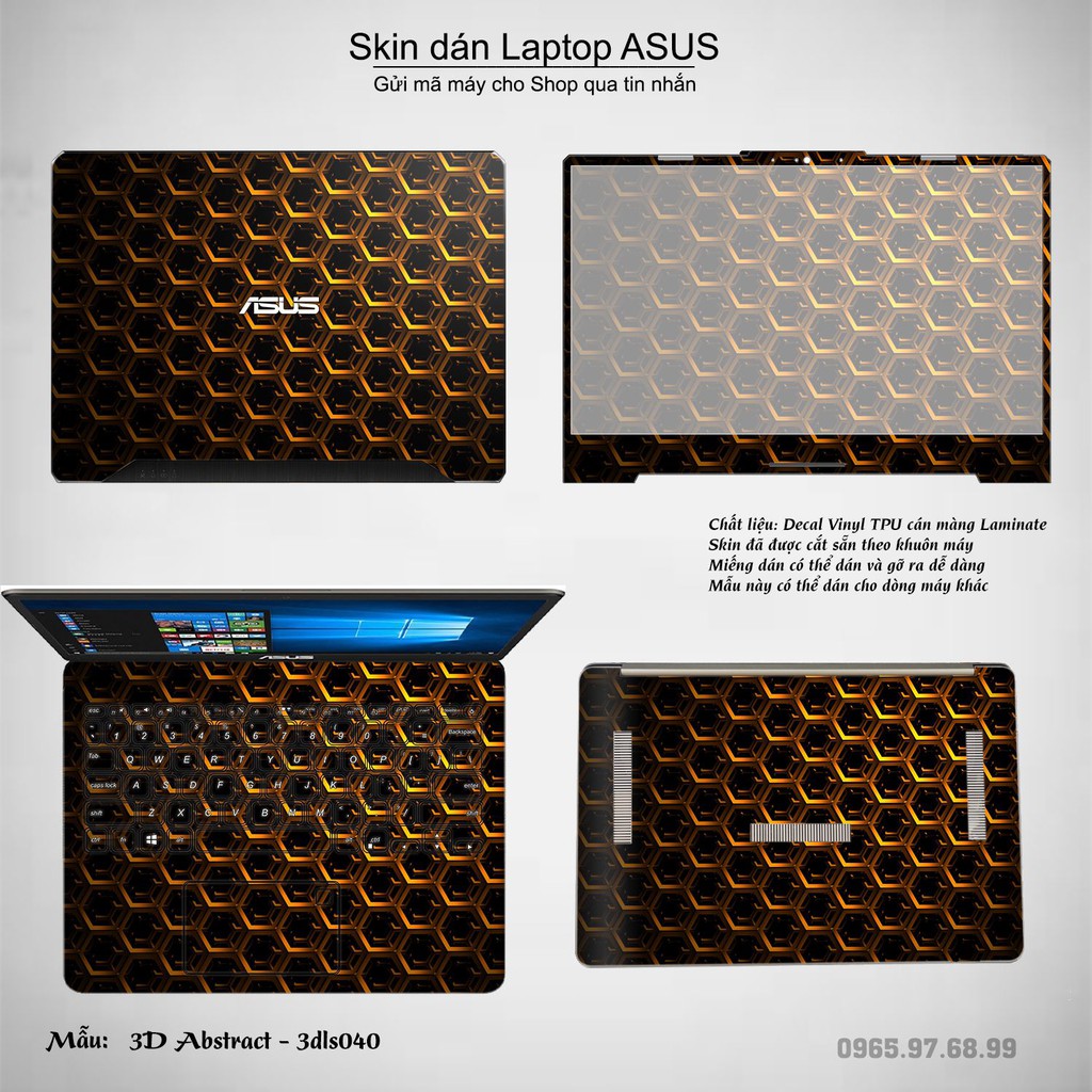 Skin dán Laptop Asus in hình 3D Green (inbox mã máy cho Shop)