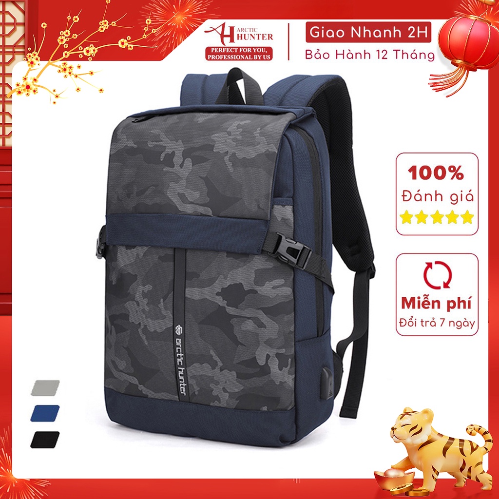 Balo du lịch nam Arctic Hunter B00352 chất liệu Oxford chống nước, thiết kế có ngăn đựng laptop, cổng sạc USB tiện dụng