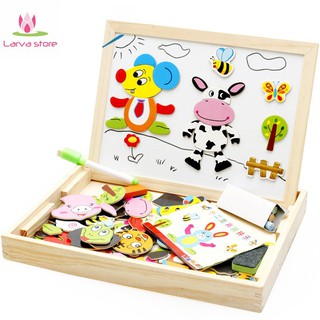 Bộ bảng xếp hình nam châm thông minh 2 mặt, tranh ghép hình gỗ cho bé loại to đẹp nhiều chủ đề