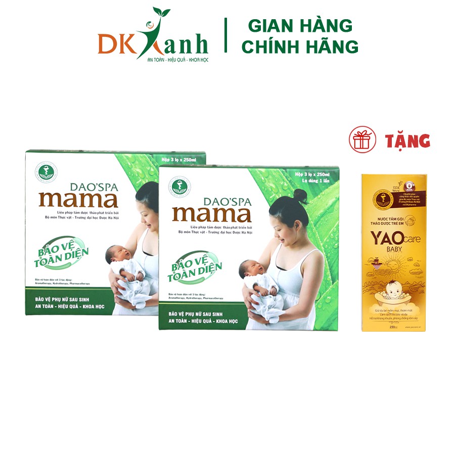 Combo 2 hộp Nước tắm sau sinh Dao'spa Mama - DK Pharma, 2 hộp / 6 chai 250ml tặng 1 chai tắm bé thảo dược Yaocare Baby