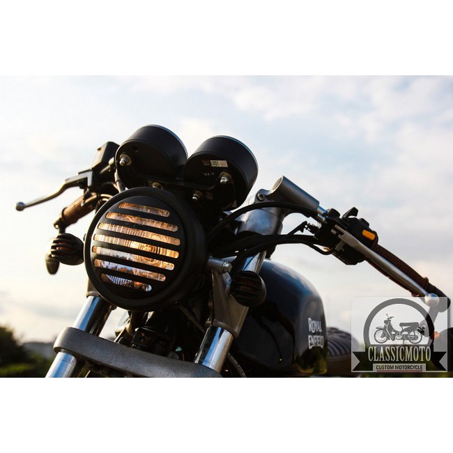 ĐÈN PHA XE MÁY ĐỘ CLASSIC - Đèn pha Harley Cafe Racer Chopper Bobber CG125 GN125 có lưới bảo vệ