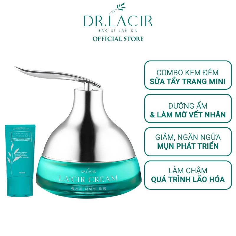 Combo kem dưỡng da ban giúp da mềm mại,làm trắng da DR.LACIR hộp 35g và Sữa tẩy trang dịu nhẹ DR.LACIR tuýp 25ml