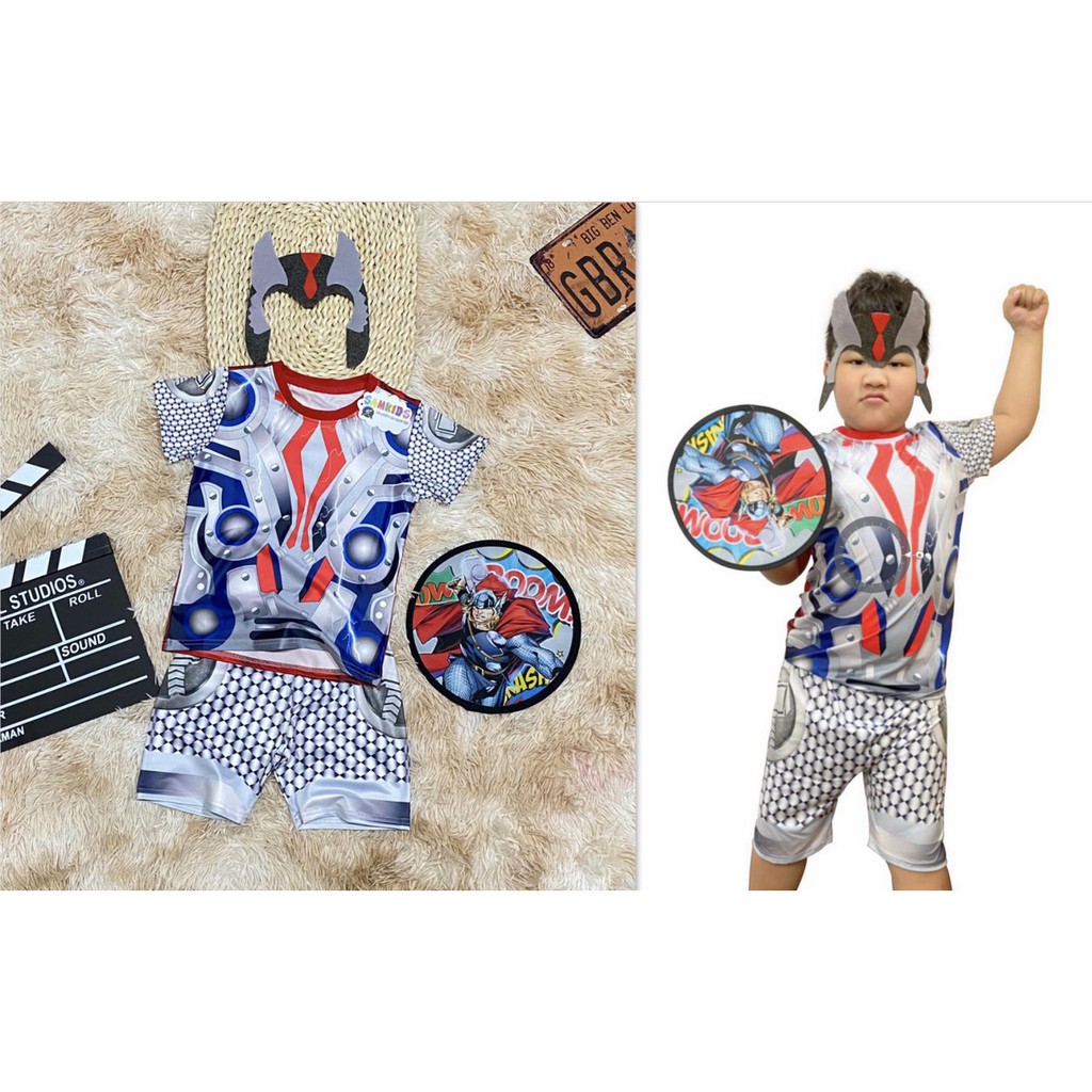 Bộ quần áo thời trang trẻ em siêu nhân Thor kèm tặng khiên và mặt nạ - Hàng SamKids