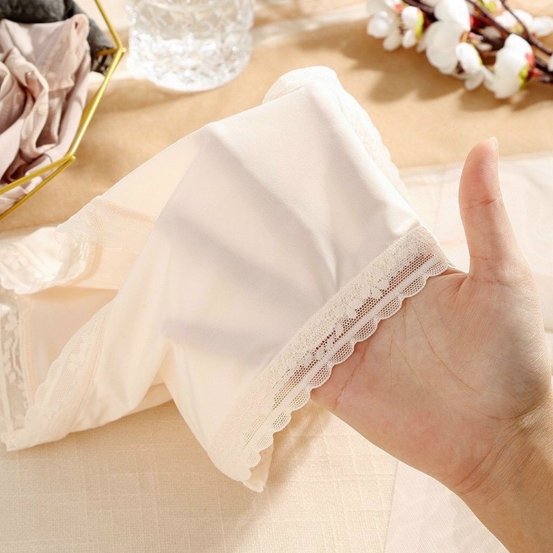 Quần lót nữ thun lạnh trơn phối ren , quần lót kháng khuẩn cạp cao ôm mông 2334