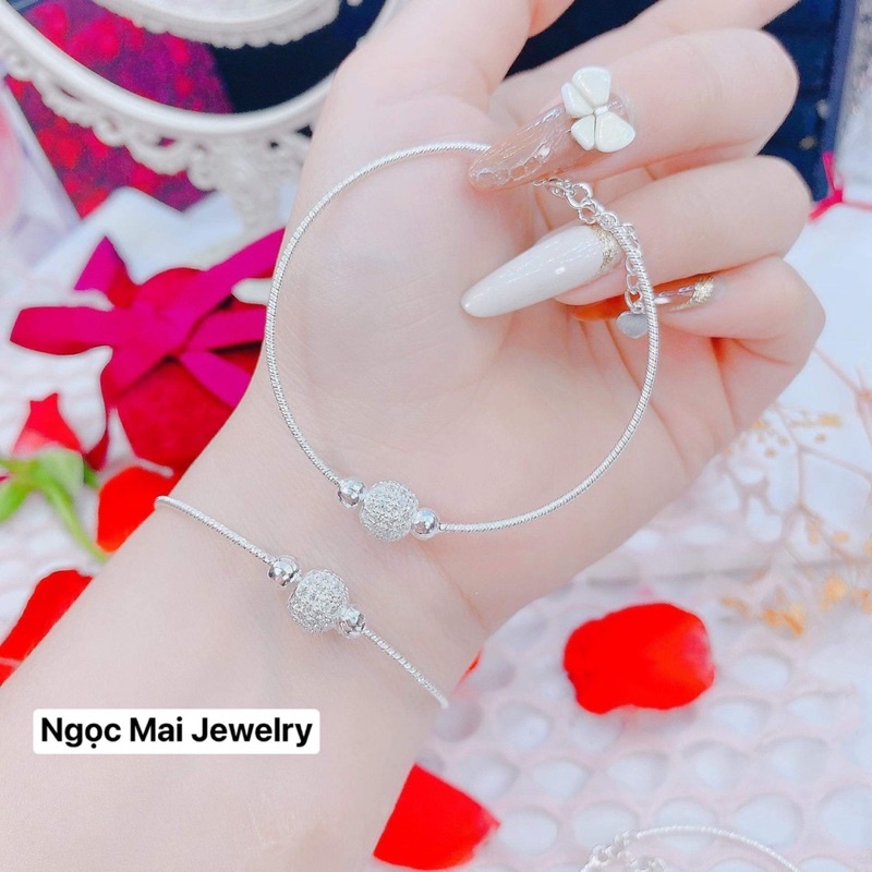 Lắc tay bạc dàng kiềng mix bi đá nhẹ nhàng sang trọng - Ngọc Mai Jewelry