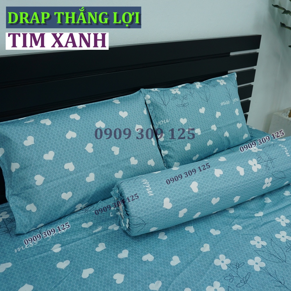 Drap Thắng Lợi, ga giường cao cấp thoáng mát cotton 100% mẫu TIM XANH